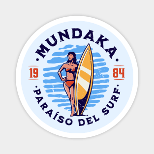 Vintage Mundaka, Spain Surfer's Paradise // Retro Surfing 1980s Badge B Magnet